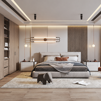 Ensemble de meubles de chambre à coucher en bois de style scandinave moderne, lit sur mesure, armoire, table de chevet, solution complète pour la chambre à coucher