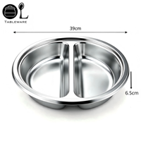 Plat de service rond en acier inoxydable 201 de 39 cm de diamètre, capacité 6 L, avec compartiments perforés pour buffet, chauffe-plats durable