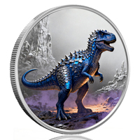 Pièce de collection en cuivre plaqué argent pur 999, ronde, 1 once Troy, en cuivre pur 999 de haute qualité, avec relief coloré représentant un Velociraptor animal sauvage