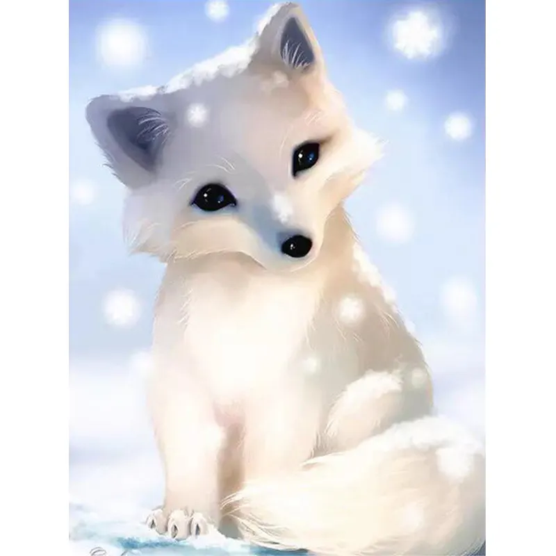 Pintura de diamante emoldurada Animal 30x40 cm White Fox 5d Diamond Mosaico Pintura Soft Canvas Full Drill Pintura decorativa