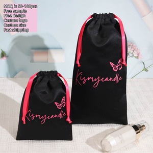 Bolsa de Satén Negra de Alta Gama para Botellas de Vino y Perfume, con Cordón, Logotipo Personalizado Impreso, Bolsa de Embalaje de Satén con Cordón - Product Image 2
