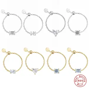 Fábrica Atacado Zircon Jóias S925 Sterling Silver Cubic Zirconia cadeia Anel ajustável dedo empilhamento anéis para meninas