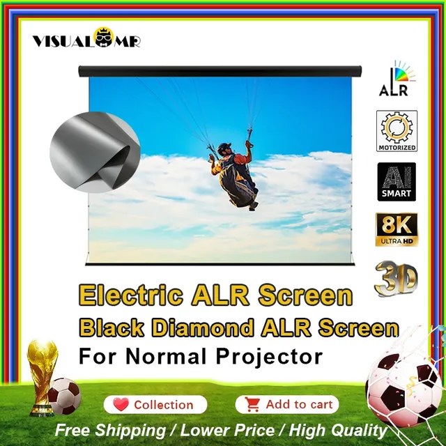 New Motorized Non-Portable Black Diamond ALR PVC Projection Screen Wall Mount 150inch 16:9 4K for Projectors