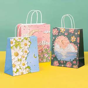 Sac à emporter de luxe personnalisé avec poignée, design peinture à l'huile, sac en papier pour emballage cadeau, sac de shopping personnalisé avec votre propre logo - Product Image 2