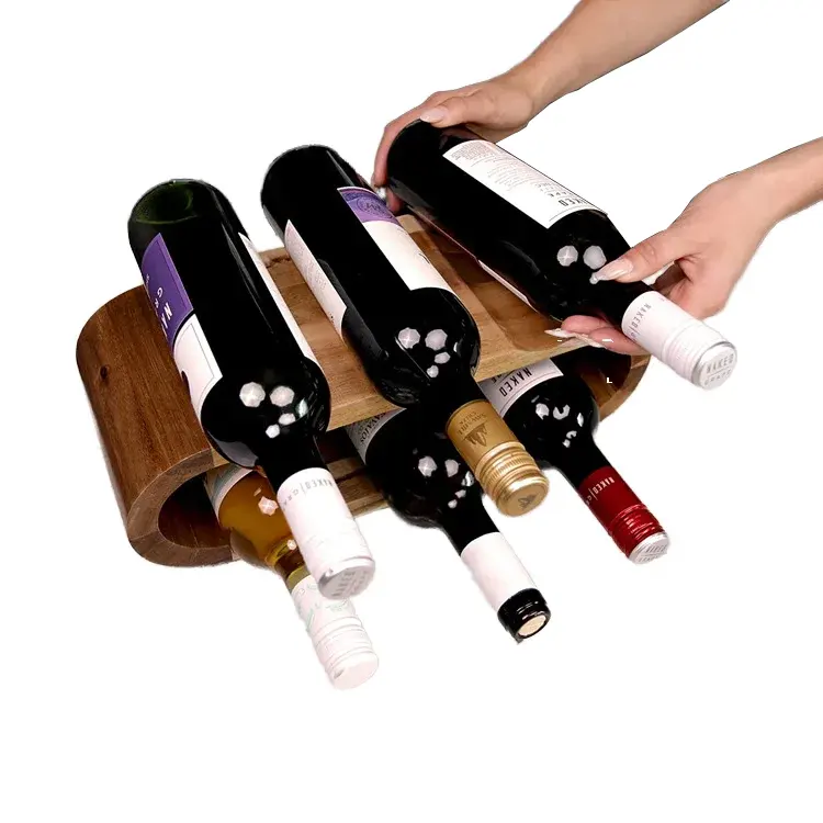 Classico organizzatore di vino in legno massello lucidato da banco espositore per vino portabottiglie per soggiorno