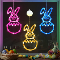 Lumière de fenêtre LED Lapin de Pâques avec ventouse, Décoration de fenêtre mignonne pour Pâques, Lumière décorative intérieure pour maison et ferme