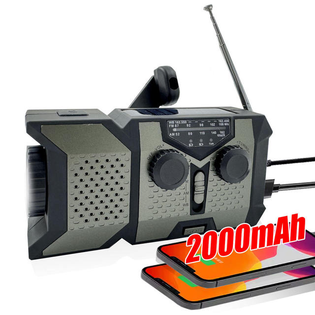 Solar Emergency Hand Crank Weather Radio, AM/FM NOAA Portable Radio with 2000mAh Battery Phone Charger with SOS & Flashlight
