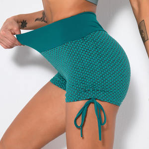 Conception séchage rapide sport Pilates femmes Sexy hauts découpe ensembles <span class=keywords><strong>Tiktok</strong></span> <span class=keywords><strong>2022</strong></span> nid d'abeille Leggings tissu serré femmes Legging Shorts - Product Image 3