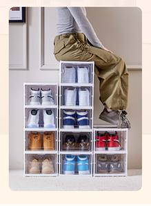 Boîtes de rangement pour chaussures en plastique transparent pliables à 3 niveaux, organisateurs de rangement pour chaussures pour la maison, boîte de rangement pour chaussures à 3 niveaux - Product Image 2