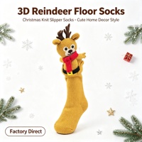 Chaussettes mi-mollet d'intérieur pour la maison, personnalisées de Noël, unisexes, en crochet à la main, motif d'élk 3D mignon, chaudes et épaisses pour l'hiver
