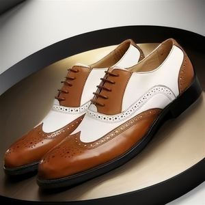 Trendy Formal Office to Evening Wear Genuine Leather Large Sizes 2026 Carved Color <b>Block</b> Mens Dress Shoes - Product Image 4