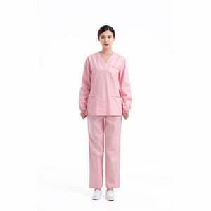 Унисекс многоразовая хлопковая Больничная форма с V-образным вырезом, розовый костюм для медсестер с индивидуальным логотипом, мягкая тканая ткань для врачей - Product Image 1