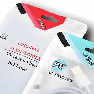 Sac d'emballage transparent à fermeture éclair avec trou de suspension pour câble de données USB en plastique imprimé personnalisé, accessoires de <span class=keywords><strong>téléphone</strong></span> - Product Image 2