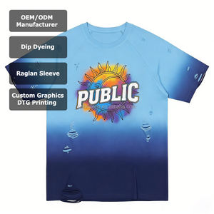 Camisetas de Manga Raglán con Teñido por Inmersión OEM, Gráficos Personalizados, Impresión DTG, Lavado Desgastado, Vintage, 100% Algodón Peinado, Camiseta de Moda para Hombre - Product Image 1