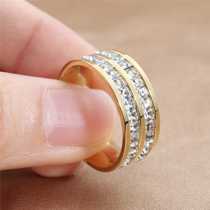 European American Style <b>Titanium</b> Steel <b>Ring</b> White Gemstone Golden Women's Fashion Jewelry Party Retro Trendy 24088 - Product Image 3