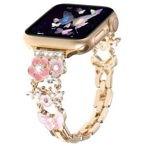 Reemplazo de correa de <span class=keywords><strong>reloj</strong></span> <span class=keywords><strong>inteligente</strong></span> de acero inoxidable para niña flor para Apple Watch 40/41/42/44/45/46/49mm IWatch 10 8 7 6 5 4 regalo - Product Image 1