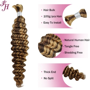FH Mèches de cheveux humains Deep Wave en vrac, cheveux indiens bruts non traités en Inde, sans trame, pour la vente en gros, avec mèches méchées - Product Image 4