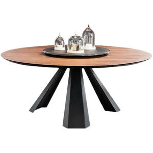 Nordic solid wood round restaurant iron art retro simple 2 meters log farmhouse homestay big round table