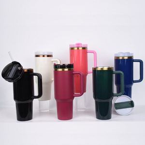 Custom 40 oz H2.0 Double Wall Stainless Steel Vacuum <b>Metal</b> Cup Travel Coffee Mug 40oz Tumbler With Handle and <b>Straw</b> - Product Image 3