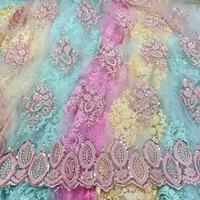 Tissu brodé de sequins multicolores de luxe, tissu brodé en maille avec perles, tulle, 100% polyester pour vêtements et accessoires