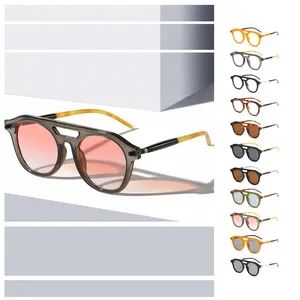 DL gafas Retro marco redondo doble puente sombras UV400 piloto remaches gafas de sol hombres logotipo personalizado Punk gafas de sol 2024