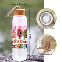 Botol minum kaca 500ml dengan tutup bambu, aksesori sublimasi desain mulut lebar lurus kurus untuk air mendidih