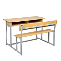 Bureau d'école double pour étudiants avec banc, panneau MDF E1, structure en acier, ensemble de mobilier de classe