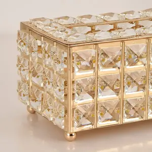 水钻金色桌面容器北欧玻璃纸收纳器餐巾纸纸盒金色豪华水晶纸巾盒