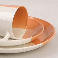 Service de table en grès céramique personnalisé, forme irrégulière, glaçure mouchetée bicolore, assiettes et bols, OEM ODM, haute qualité, direct usine