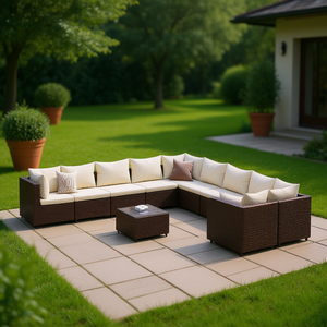 Conjunto de Sofá de Ratán Marrón para Patio con Cojines, Patas Ajustables, Muebles de Jardín para Exteriores, Diseño Contemporáneo - Product Image 2