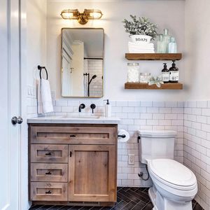 Bathroom Floating <b>Shelves</b> 16 Inch Set Of 2 Rustic Brown <b>Wall</b> <b>Mounted</b> <b>Shelf</b> Over Toilet Farmhouse Decor - Product Image 5