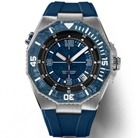 Montres de sport pour hommes automatiques mécaniques de luxe avec logo personnalisé, lunette en fibre de carbone de 43 mm, Sellita SW200-1, bracelet en silicone bleu