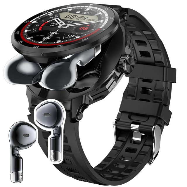 Hot D11 2 in 1 Smart Watch Round Wireless TWS Earbuds IP67 Touch Control Call Health Monitoring for Sport Compatible Android IOS