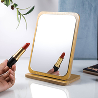 Eco-friendly Bamboo Wood Makeup Mirror Square Oval Round Desk Compact Mirror Glass Cosmetic Standing Desktop Vanity Mirror