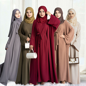 Fabricant de vêtements, ensemble abaya personnalisé pour femmes musulmanes, 2 pièces, robe longue en polyester uni, kimono cardigan, vêtements islamiques - Product Image 3