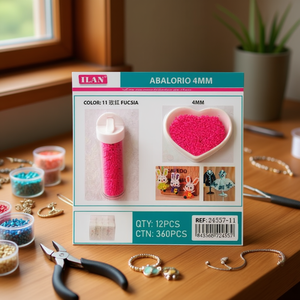 Perline fucsia Ilan Abalorio da 4 mm per la creazione di gioielli, 12 pezzi per tubo - Product Image 2