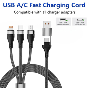 Câble compatible 3-en-1 portable en alliage d'aluminium USB-C USB-A 100W pour charge rapide 5A, batterie externe pour téléphones <span class=keywords><strong>iPhone</strong></span>/Android - Product Image 3