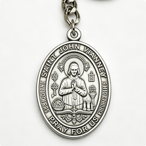 Porte-clés vintage en alliage de zinc avec impression UV, motif Saint Jean Vianney en argent antique, souvenir religieux catholique, saint patron, pour la prière - Product Image 4
