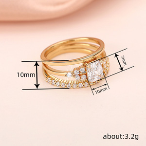 Ensemble de trois bagues géométriques pour femmes, bijoux élégants pour fiançailles, mariage, mode - Product Image 4
