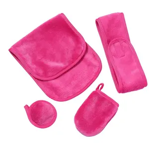 Sinh thái thân thiện tái sử dụng sợi nhỏ trang điểm Remover Pads Mitt và khuôn mặt làm sạch khăn spa Headband Set