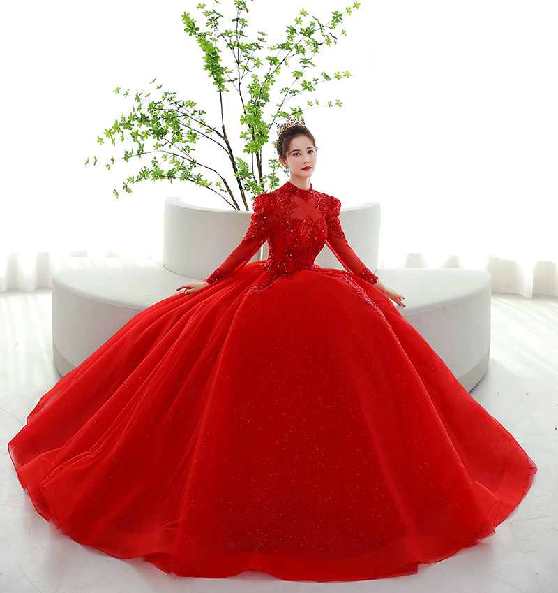 Zx-71 Luxury Senior Bride Red Wedding Dress - Fluffy Skirt