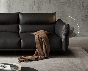 Divano Nero di Alta Gamma in Stile Minimalista per Soggiorno, Divano in Vera Pelle, Flessibile, con Seduta Lineare - Product Image 5