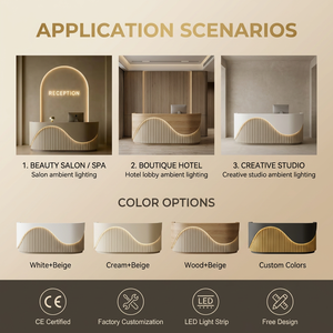 Comptoir <span class=keywords><strong>de</strong></span> réception moderne personnalisé en panneaux ondulés crème avec éclairage LED intégré pour salon <span class=keywords><strong>de</strong></span> beauté et clinique esthétique - Product Image 3