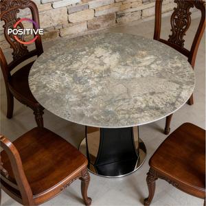 Mesa de Comedor con Tapa de Mármol Artificial, Base de Madera Maciza y Acero Inoxidable, Forma Redonda para Uso en Hogares Modernos - Product Image 3