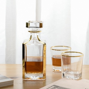 25 oz Gold Plated Glass Crystal Bourbon Decanter Set 5pcs <strong>Whiskey</strong> <strong>Jug</strong> for Household Use 750ml Capacity - Product Image 2