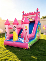 Château gonflable combiné avec toboggan rose en PVC de 0,55 mm, certifié CE EN14960, durable, pour parc d'attractions commercial