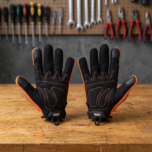 Guantes Tácticos Naranja y Negro de Cuero PU, Dedos Completos, Correa de Muñeca Ajustable, Transpirables, Antideslizantes, Protección Unisex para Exteriores - Product Image 3