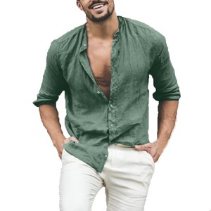 Chemise décontractée unie en velours respirant teint en fil, personnalisée, prix d'usine de gros pour hommes - Product Image 1