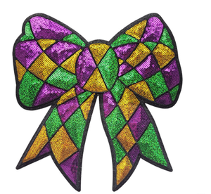 Parches de Lentejuelas Grandes con Diseño de Letras y Moño Brillante para Mardi Gras, Parches de Chenilla para Carnaval, Parches de Lentejuelas Personalizados para Planchar en la Ropa - Product Image 2