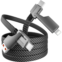 Câble de charge multifonctionnel plat en nylon tressé 4 en 1 avancé 65W pour appareils numériques, ordinateur portable, smartphone, synchronisation des données, cordon d'alimentation